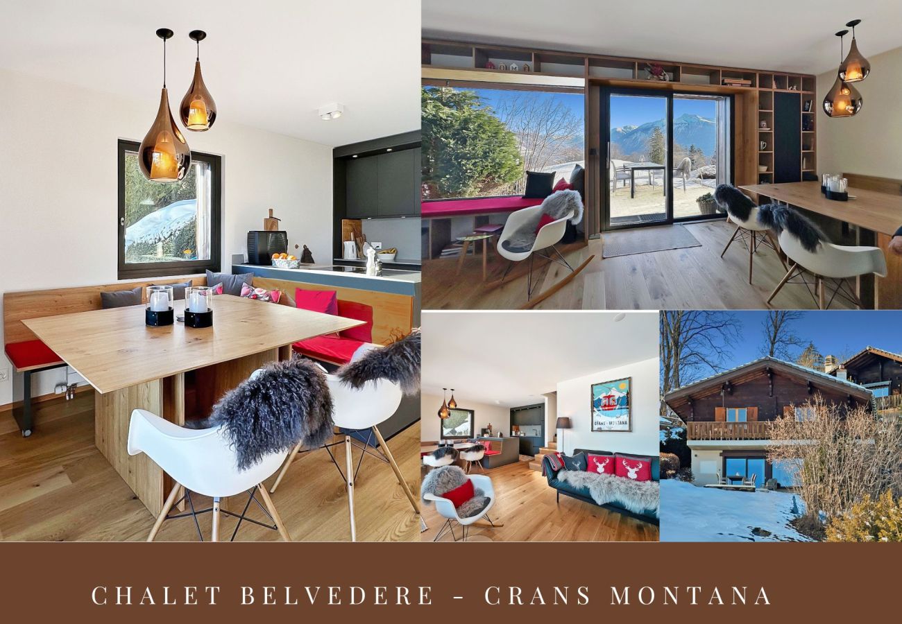 Images of the chalet offering a view of its snow-covered exterior, as well as the recently restored dining room and lounge